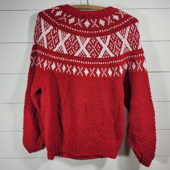 Vintage Distinction Knitted by Hand Red/White Fair Isle Sweater Women's sz L - Picture 4 of 8